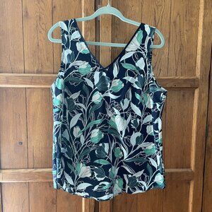 Banana Republic Floral Blue and Green Sleeveless Blouse, Size Large